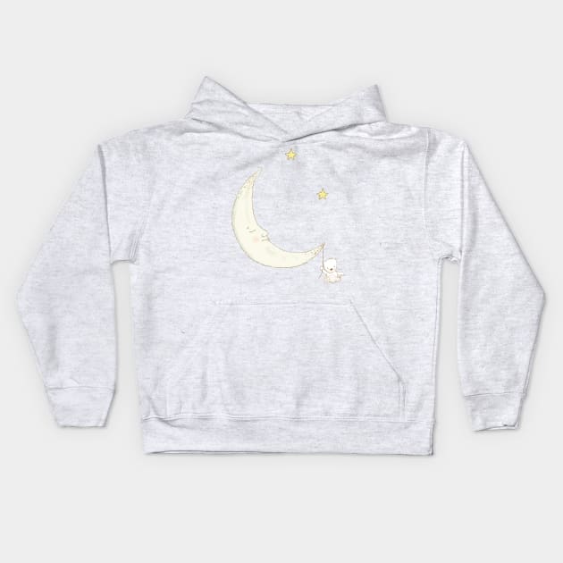 A bears trip to the moon Kids Hoodie by joyandgrace